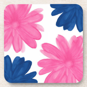 Dessous-de-verre Fleurs d'aquarelle bleu Indigo rose