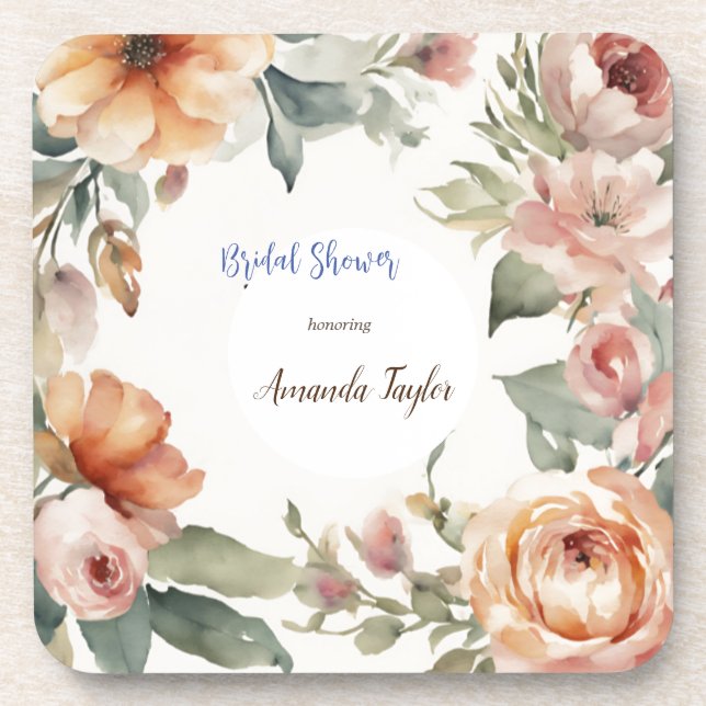 Dessous-de-verre Fleurs d'aquarelle Fête des mariées minimale (Devant)
