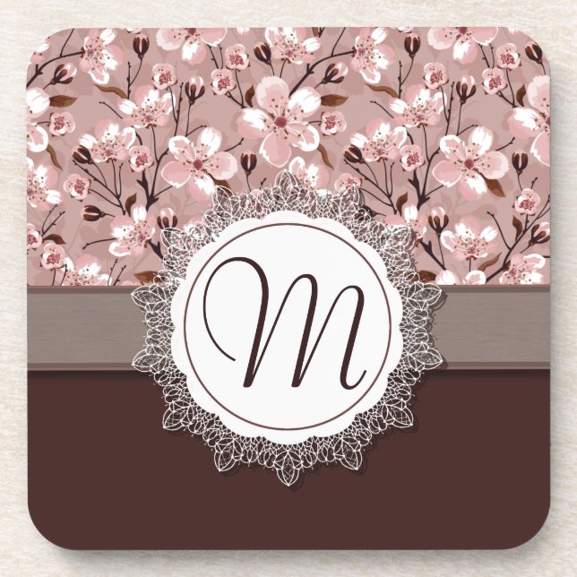 Dessous-de-verre Fleurs de cerisier avec le monogramme de dentelle (Devant)