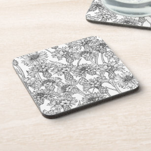 Dessous-de-verre Fleurs de Cornflowers, fleurs sauvages en noir et