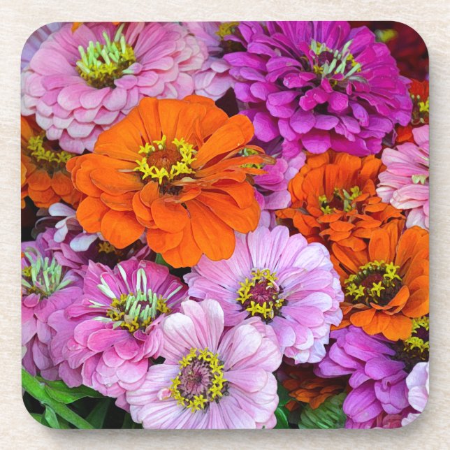 Dessous-de-verre Fleurs de dahlia orange et violet (Devant)