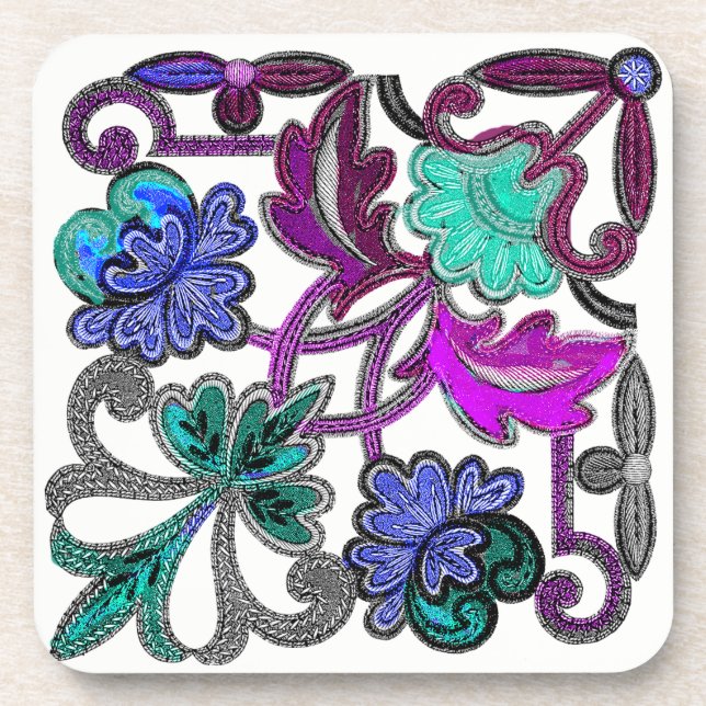 Dessous-de-verre FLEURS DE LACE BLANC turquoise BLEU PURPLE (Devant)