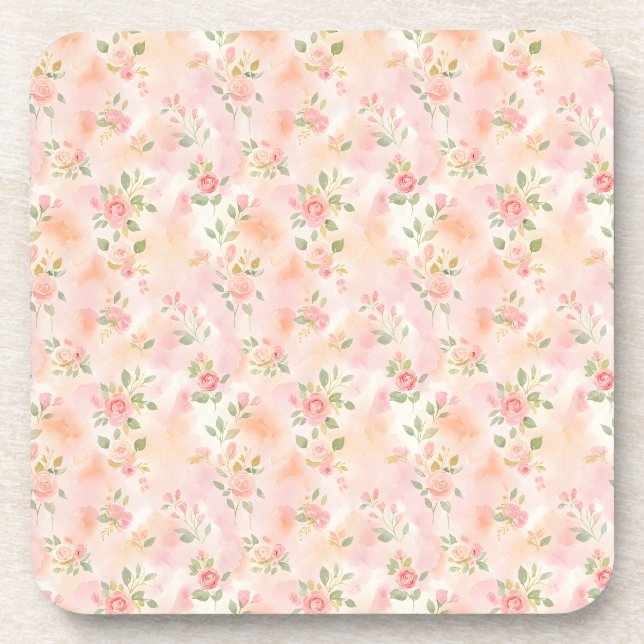 Dessous-de-verre Fleurs de pêche roses petites aquarelles abstraite (Devant)