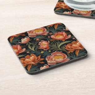 Dessous-de-verre Fleurs de pivoine orange foncé et moody