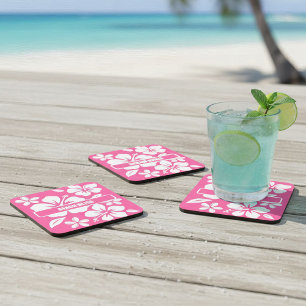Dessous-de-verre Fleurs de plage roses tropicales