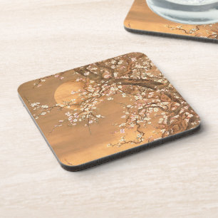 Dessous-de-verre Fleurs de prune rose et blanche au clair de lune, 