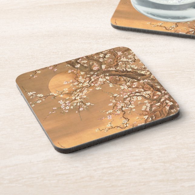 Dessous-de-verre Fleurs de prune rose et blanche au clair de lune,  (Côté gauche)