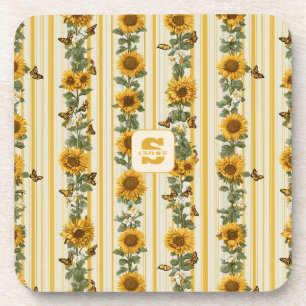 Dessous-de-verre Fleurs de soleil et papillons sur bandes jaunes