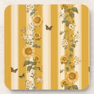 Dessous-de-verre Fleurs de soleil et papillons sur bandes jaunes (2
