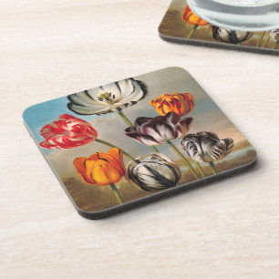 Dessous-de-verre Fleurs de tulipes variées vintage dans un paysage