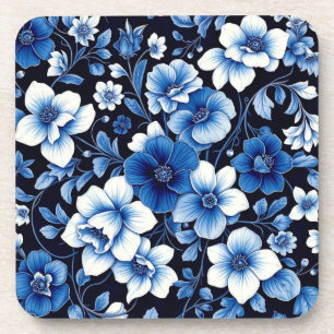 dessous de verre fleurs de velours bleu