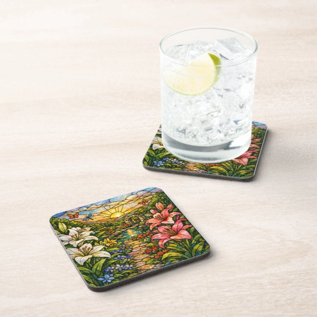 Dessous-de-verre Fleurs de verre teinté et soleil (Côté Droit)