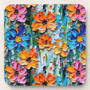 Dessous-de-verre Fleurs d'huile à l'impasto dans un Motif coloré