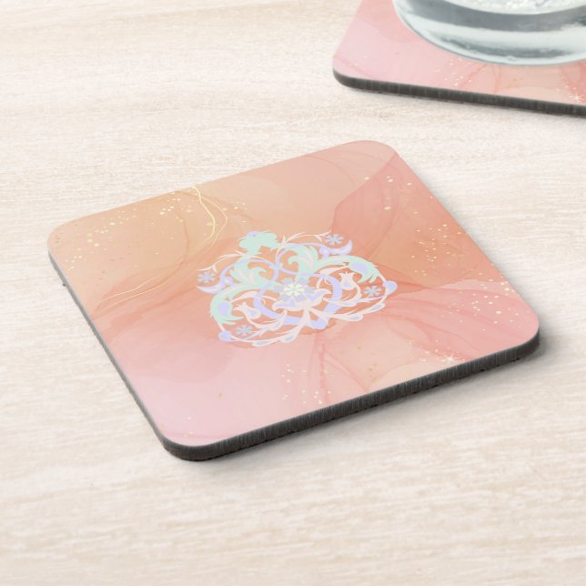 Dessous-de-verre Fleurs du cœur – Art Blue & Peach (Côté gauche)