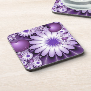 Dessous-de-verre Fleurs et cœurs abstraits de l'amour fractal