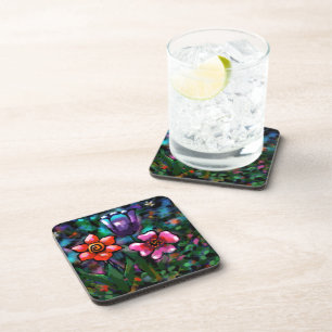 Dessous-de-verre Fleurs florales blanches bleu rose