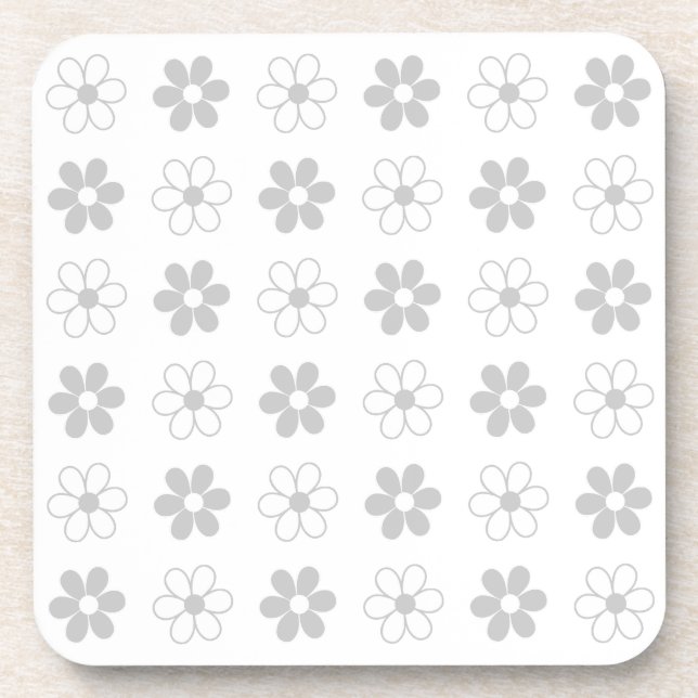 Dessous-de-verre Fleurs gris clair et blanches sur fond blanc (Devant)