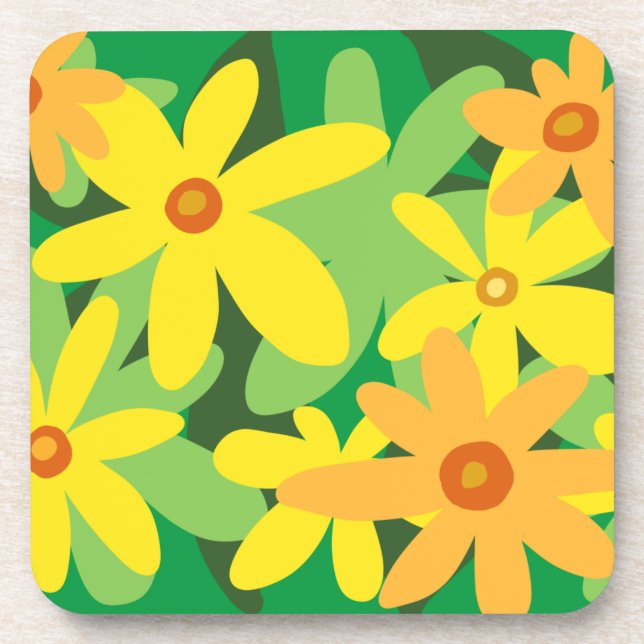 Dessous-de-verre Fleurs jaunes et oranges (Devant)