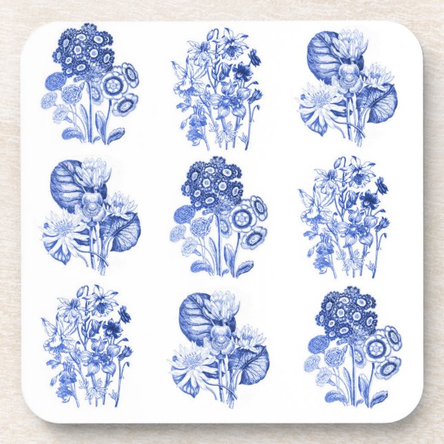 Dessous-de-verre Fleurs monochromes en bleu de Delft (Devant)