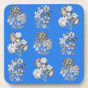 Dessous-de-verre Fleurs monochromes sur arrière - plan bleu électri