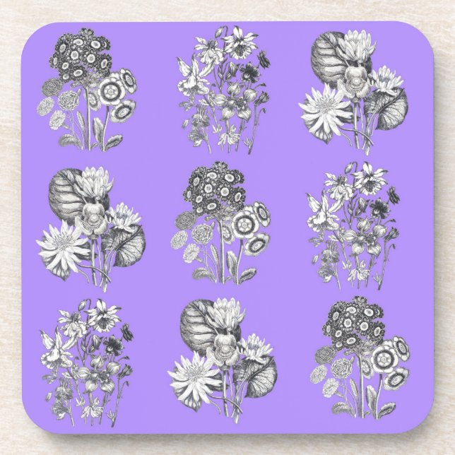 Dessous-de-verre Fleurs monochromes sur arrière - plan lilas (Devant)