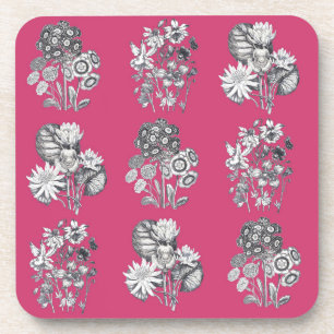 Dessous-de-verre Fleurs monochromes sur cerise arrière - plan