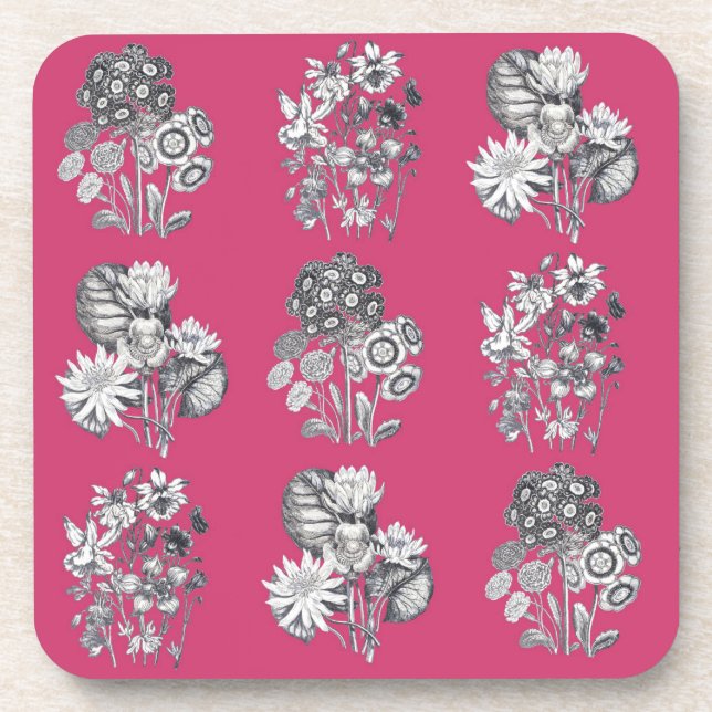 Dessous-de-verre Fleurs monochromes sur cerise arrière - plan (Devant)