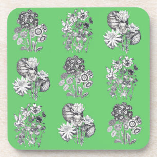 Dessous-de-verre Fleurs monochromes sur fond vert