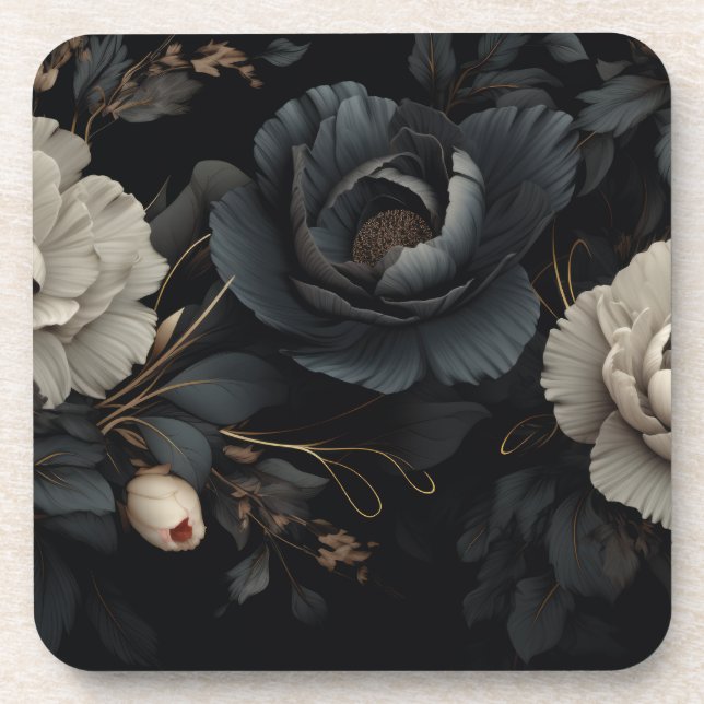 Dessous-de-verre Fleurs noires et blanches (Devant)