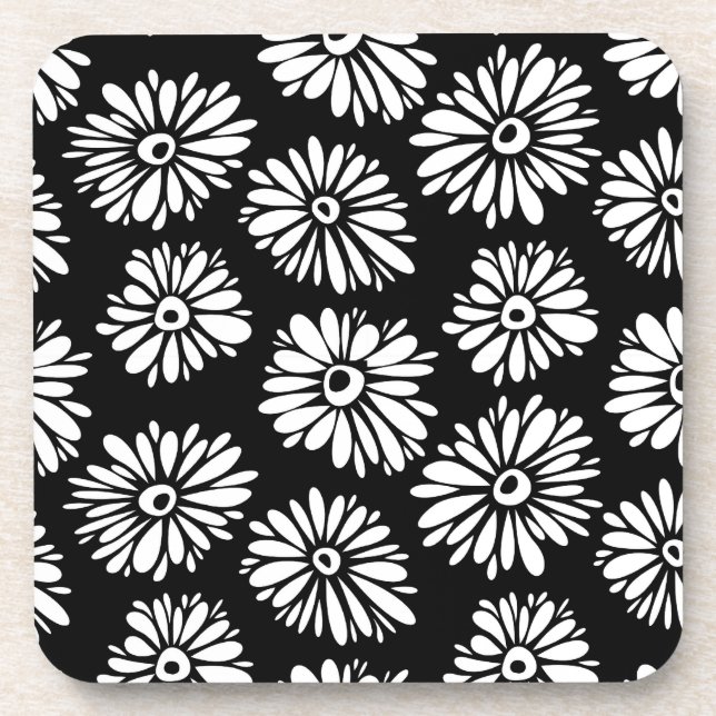 Dessous-de-verre Fleurs noires et blanches funky (Devant)
