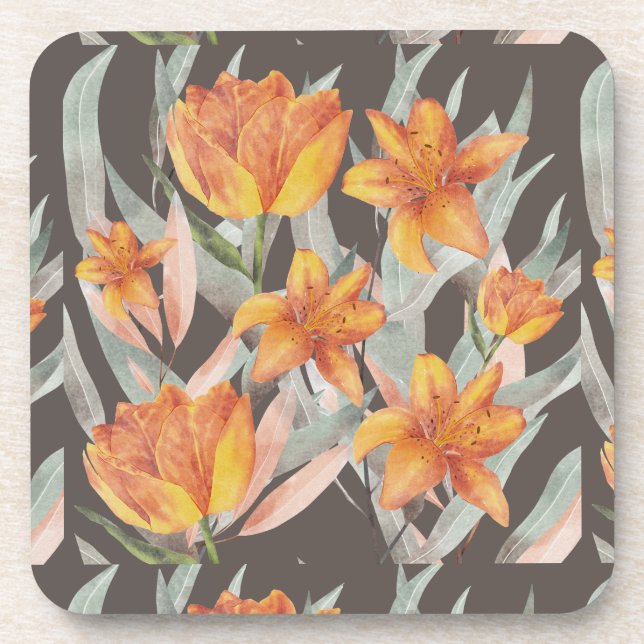 Dessous-de-verre fleurs orange (Devant)