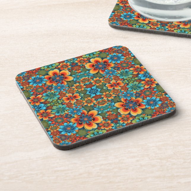 Dessous-de-verre Fleurs orange et bleu (Côté gauche)
