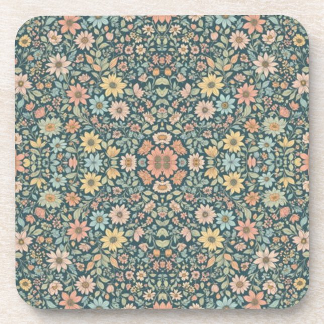 Dessous-de-verre Fleurs pastel avec un arrière - plan foncé (Devant)