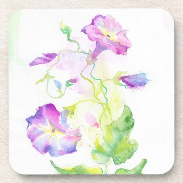Dessous-de-verre Fleurs peintes de convolvule d'aquarelle (Devant)