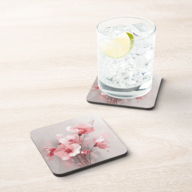 Dessous-de-verre Fleurs rose, blanc et gris (Côté Droit)