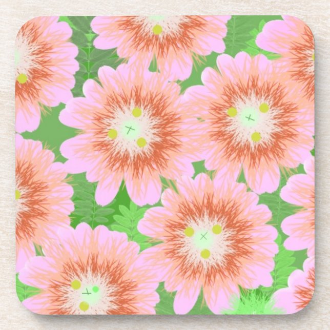 Dessous-de-verre Fleurs roses et vertes (Devant)