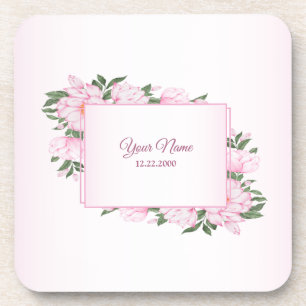 Dessous-de-verre Fleurs roses feuilles vertes élégantes fête de mar
