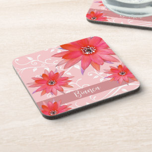 Dessous-de-verre Fleurs Rouges Fantaisistes Feuilles Tourbillonnant