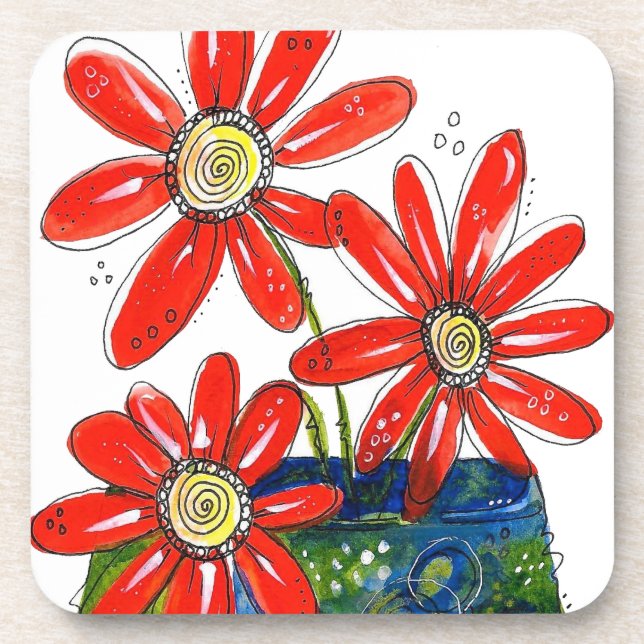 Dessous-de-verre Fleurs rouges lunaires (Devant)