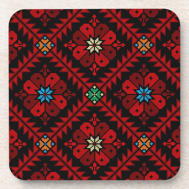 Dessous-de-verre Fleurs rouges Palestine Broderie tatreez Motif (Devant)