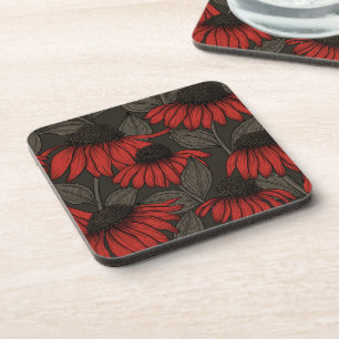 Dessous-de-verre Fleurs rouges sur marron
