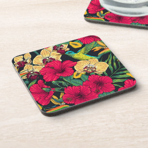 Dessous-de-verre Fleurs tropicales et colibri - Botanica d'été