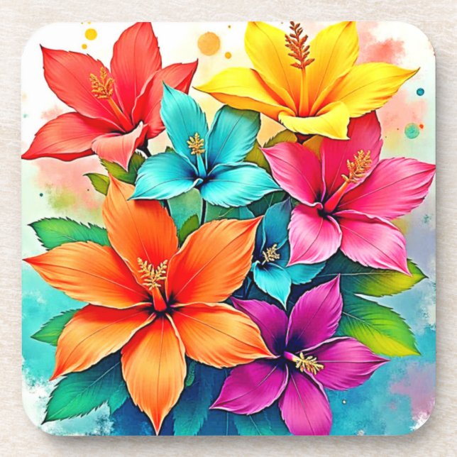 Dessous-de-verre Fleurs Vibrantes : Conception Magique de Fleurs Tr (Devant)