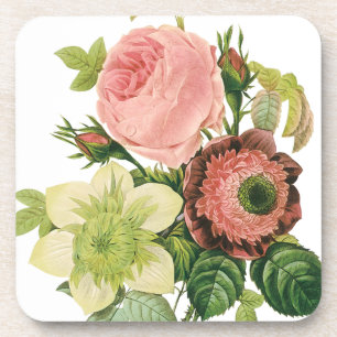Dessous-de-verre Fleurs Vintage, Anémones Roses Clematis par Redout