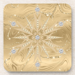 Dessous-de-verre Flocon de neige diamanté pailleté or luxe