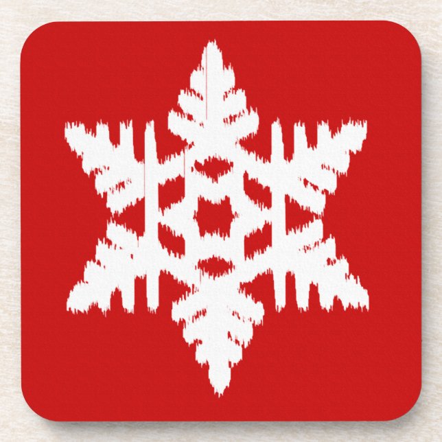 Dessous-de-verre Flocon de neige Ikat - Rouge foncé et blanc (Devant)