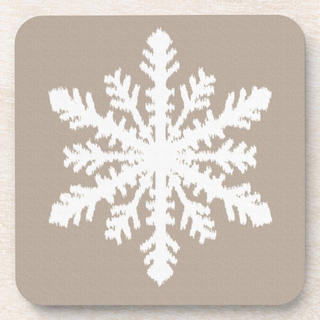 Dessous-de-verre Flocon de neige Ikat - Taupe tan et blanc (Devant)