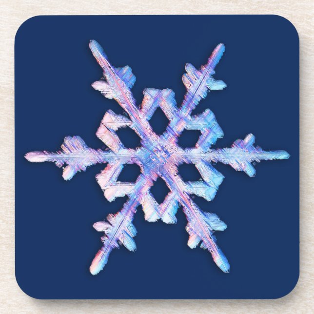 Dessous-de-verre Flocon de neige iridescent sur fond bleu foncé (Devant)