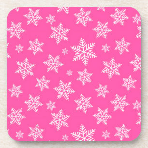 Dessous-de-verre Flocons blancs sur motif d'hiver rose