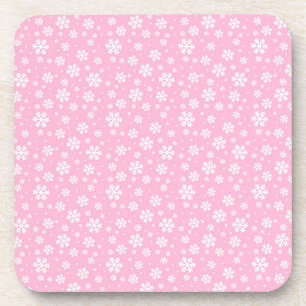 Dessous-de-verre Flocons blancs sur motif d'hiver rose clair